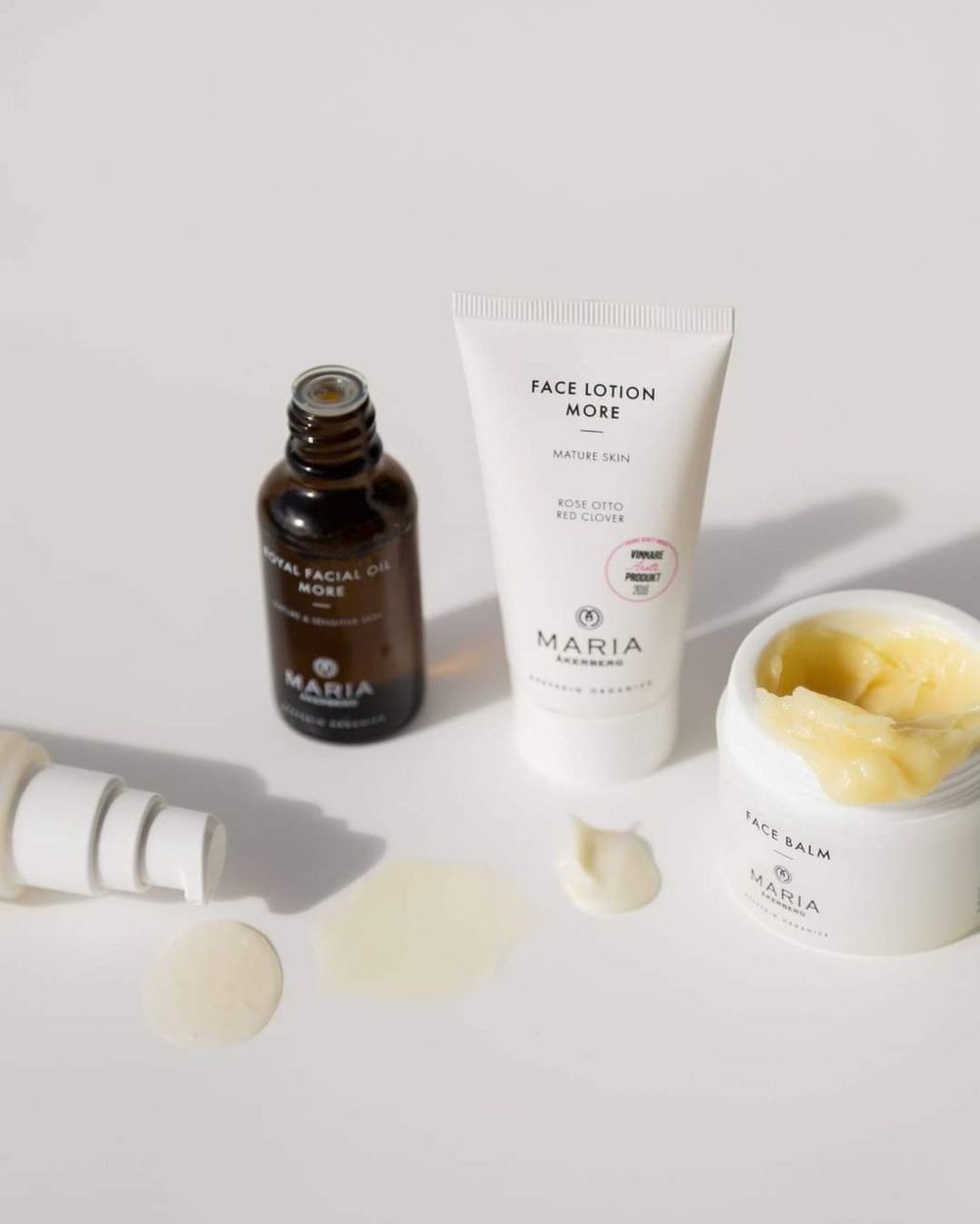Royal Facial Oil, Face Lotion en Face Balm van Maria Åkerberg, de verzorging waarmee in de salon gewerkt wordt